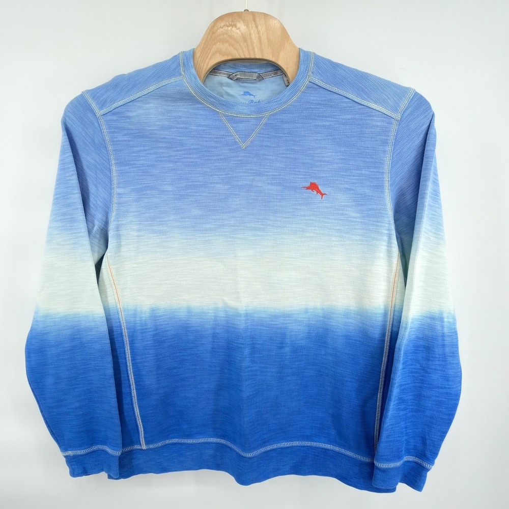 Tommy Bahama Mens Sweatshirt XL Blue Ombre Dip Dye Pima Cotton Tencel Pullover
